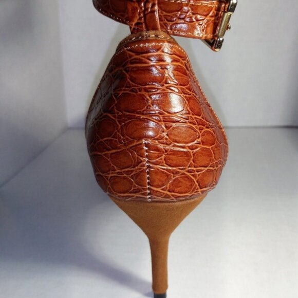 Womens Camel Heels Size 9 Brown Suede Pump Shoes Ankle Strap Hal Rubenstein - Picture 4 of 4